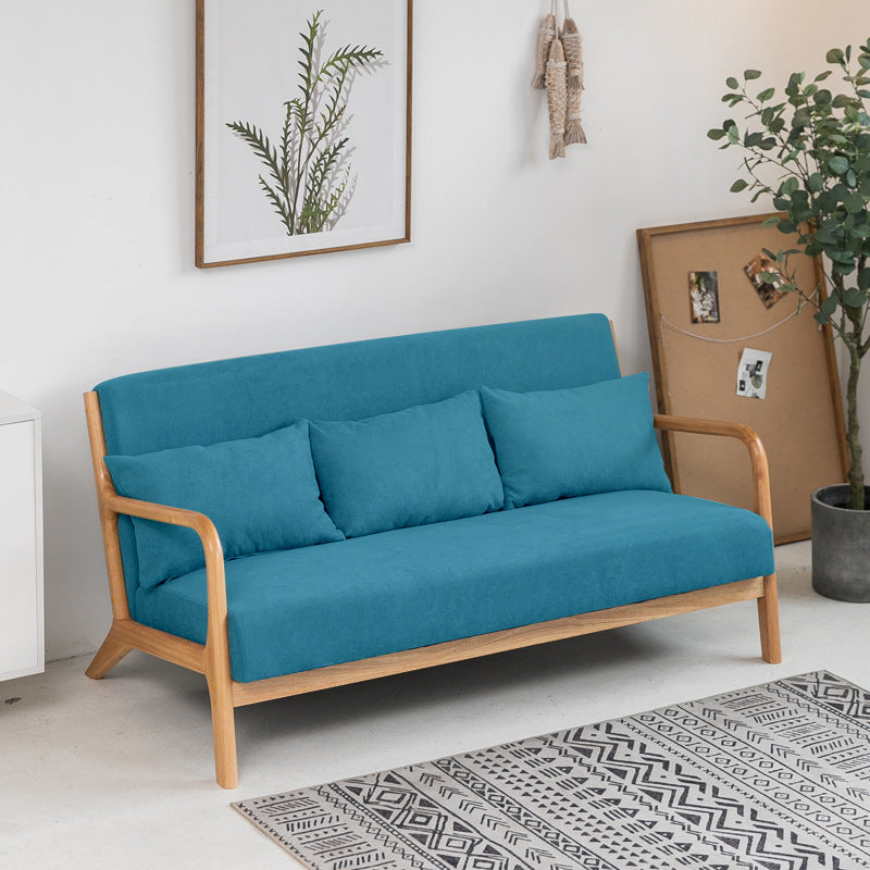 Divano in legno massiccio nordico divano a braccio quadrato a 3 posti con sedile a cuscino singolo