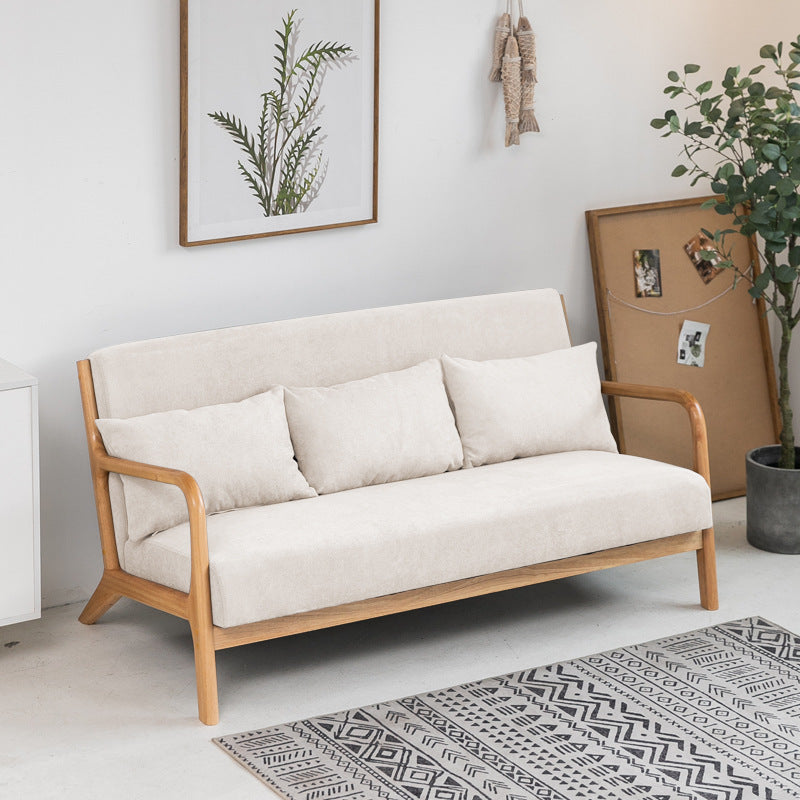 Divano in legno massiccio nordico divano a braccio quadrato a 3 posti con sedile a cuscino singolo