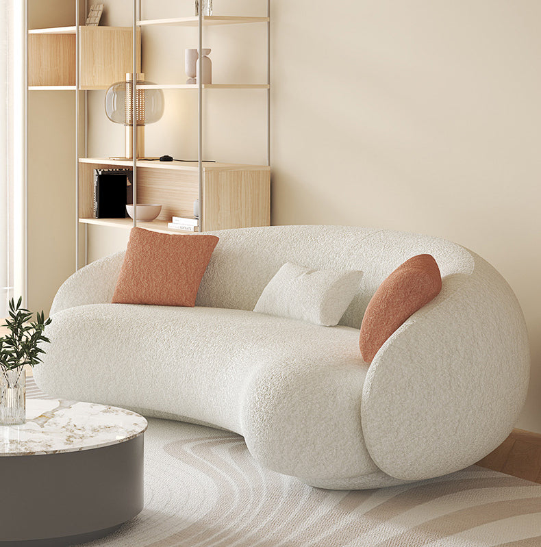Sofa incurvé de bras en pente Sofa simple en laine nordique en blanc de 27,6 "h