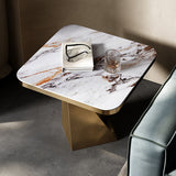 19.69" Tall Round Slate Side Table Luxurious Pedestal End Table