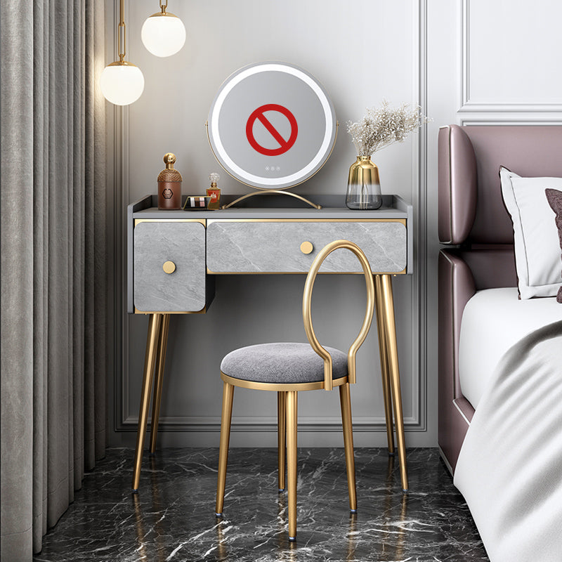 Glam 32.28" H Wooden 2-drawer Dressing Table Make-up Vanity Stool