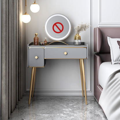 Glam 32.28" H Wooden 2-drawer Dressing Table Make-up Vanity Stool