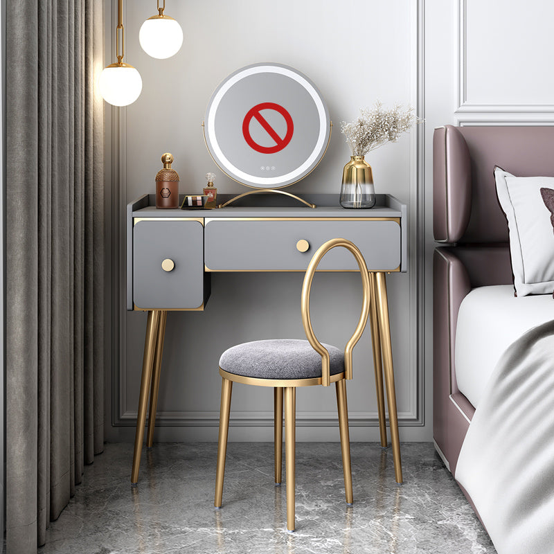 Glam 32.28" H Wooden 2-drawer Dressing Table Make-up Vanity Stool