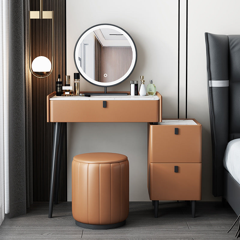 Modern 29.52 " H Slate Top Makeup Table with Drawers Vanity Stool