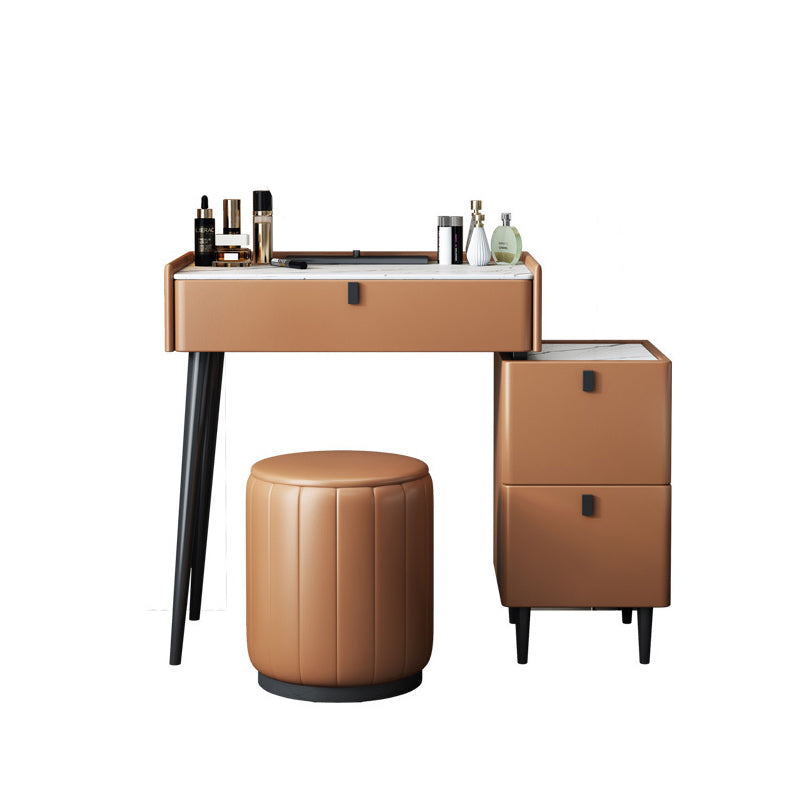 Modern 29.52 " H Slate Top Makeup Table with Drawers Vanity Stool