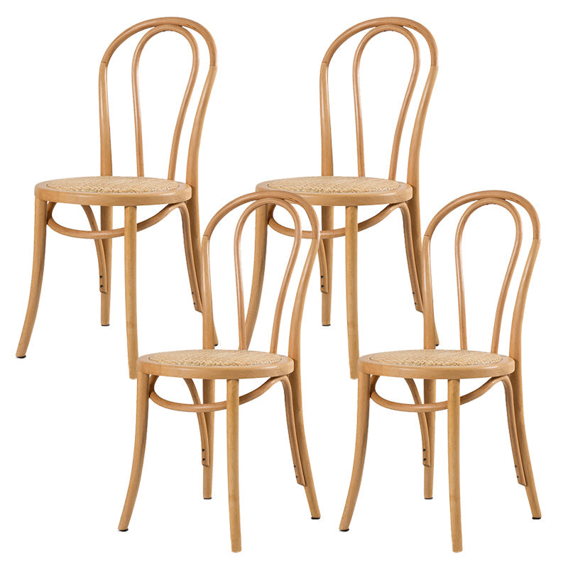 Modern Style Patio Side Chair Windsor Back Armless Dining Chair Natural Wicker & Rattan 4 Piece Set Clearhalo 'Dining Chairs' 'Dining Tables & Seating' 'dining_chair' 'furn' 'furn_dining_chair' 'Furniture' 'Kitchen & Dining Furniture' 6726394