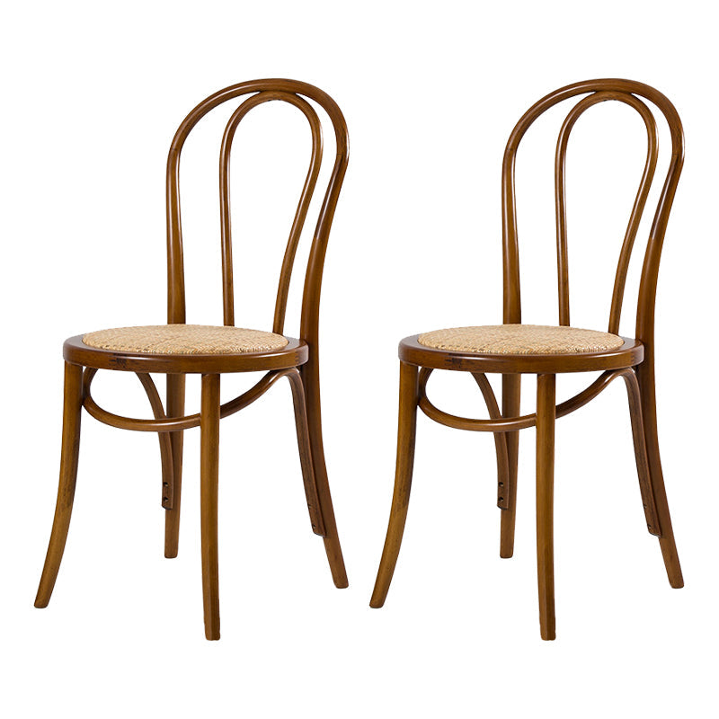 Modern Style Patio Side Chair Windsor Back Armless Dining Chair Nut-Brown Wicker & Rattan 2 Piece Set Clearhalo 'Dining Chairs' 'Dining Tables & Seating' 'dining_chair' 'furn' 'furn_dining_chair' 'Furniture' 'Kitchen & Dining Furniture' 6726401