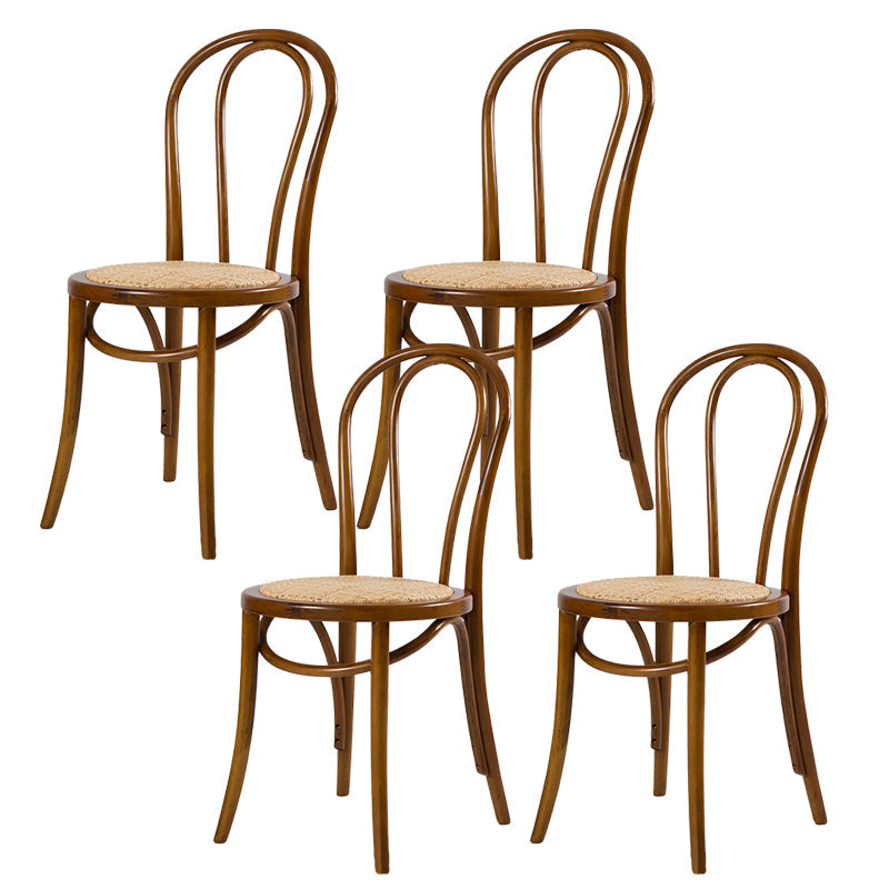 Modern Style Patio Side Chair Windsor Back Armless Dining Chair Nut-Brown Wicker & Rattan 4 Piece Set Clearhalo 'Dining Chairs' 'Dining Tables & Seating' 'dining_chair' 'furn' 'furn_dining_chair' 'Furniture' 'Kitchen & Dining Furniture' 6726402