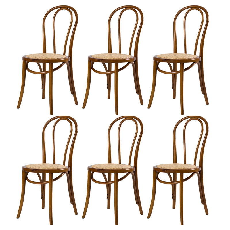 Modern Style Patio Side Chair Windsor Back Armless Dining Chair Nut-Brown Wicker & Rattan 6 Piece Set Clearhalo 'Dining Chairs' 'Dining Tables & Seating' 'dining_chair' 'furn' 'furn_dining_chair' 'Furniture' 'Kitchen & Dining Furniture' 6726403
