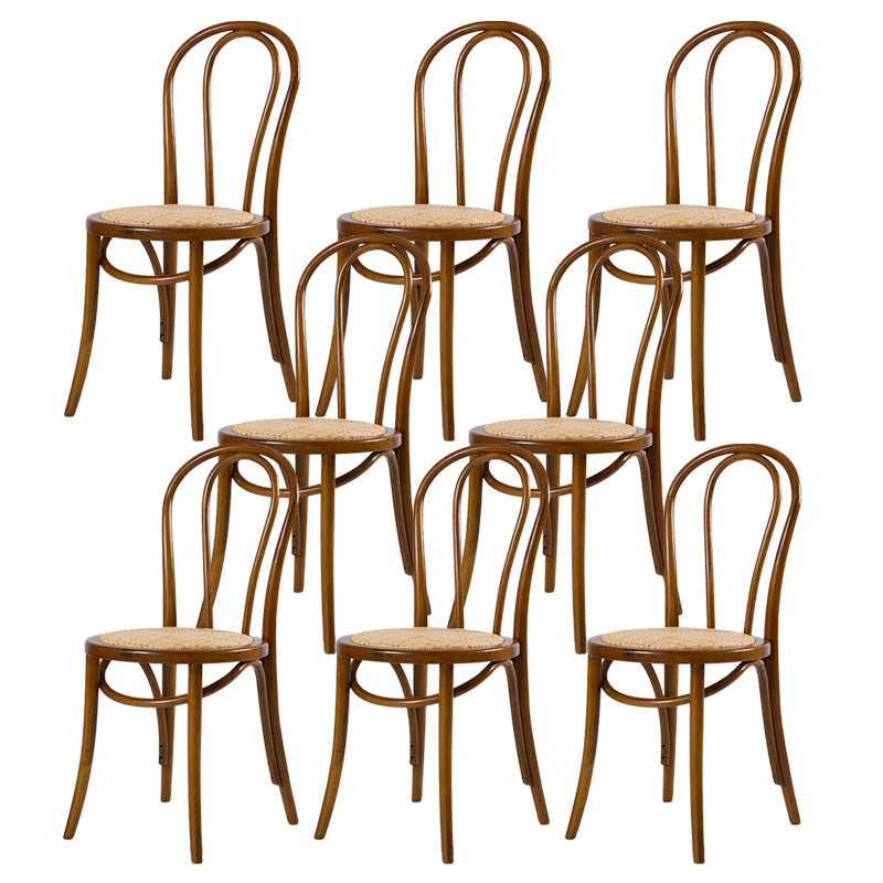 Modern Style Patio Side Chair Windsor Back Armless Dining Chair Nut-Brown Wicker & Rattan 8 Piece Set Clearhalo 'Dining Chairs' 'Dining Tables & Seating' 'dining_chair' 'furn' 'furn_dining_chair' 'Furniture' 'Kitchen & Dining Furniture' 6726404