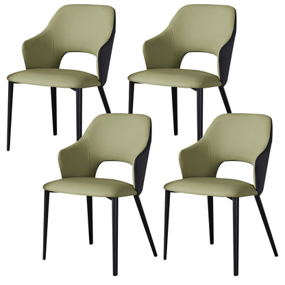 Eigentijdse kunstleren eetkamerstoelen met zwarte poten en fauteuil