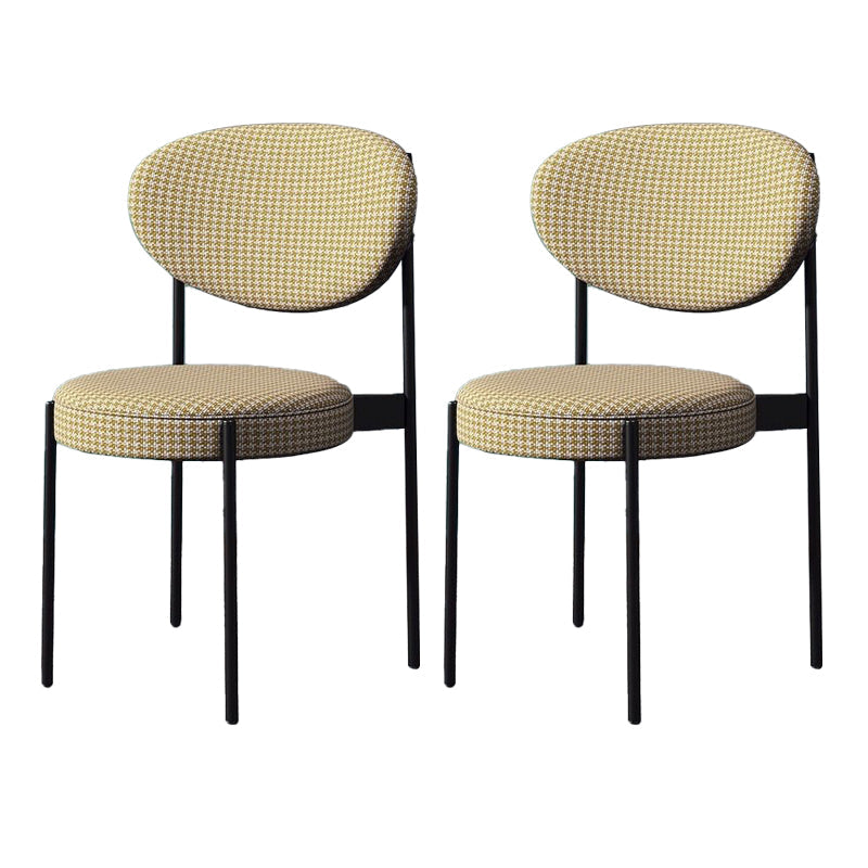 Glam Style Dining Chair Open Back Restaurant Armless Side Chair Yellow Houndstooth Fabric 2 Piece Set Clearhalo 'Dining Chairs' 'Dining Tables & Seating' 'dining_chair' 'furn' 'furn_dining_chair' 'Furniture' 'Kitchen & Dining Furniture' 6726704