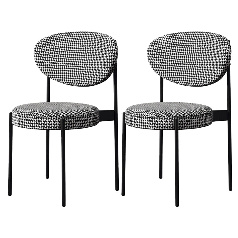 Glam Style Dining Chair Open Back Restaurant Armless Side Chair Black White Plaid Fabric 2 Piece Set Clearhalo 'Dining Chairs' 'Dining Tables & Seating' 'dining_chair' 'furn' 'furn_dining_chair' 'Furniture' 'Kitchen & Dining Furniture' 6726709