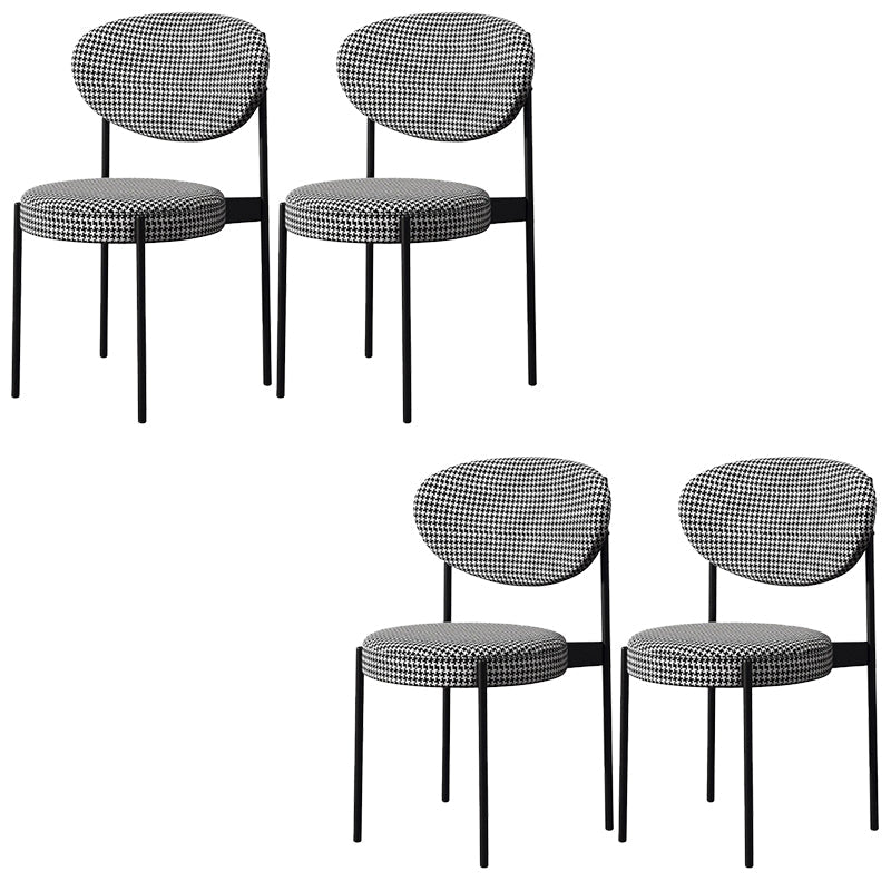 Glam Style Dining Chair Open Back Restaurant Armless Side Chair Black White Plaid Fabric 4 Piece Set Clearhalo 'Dining Chairs' 'Dining Tables & Seating' 'dining_chair' 'furn' 'furn_dining_chair' 'Furniture' 'Kitchen & Dining Furniture' 6726721
