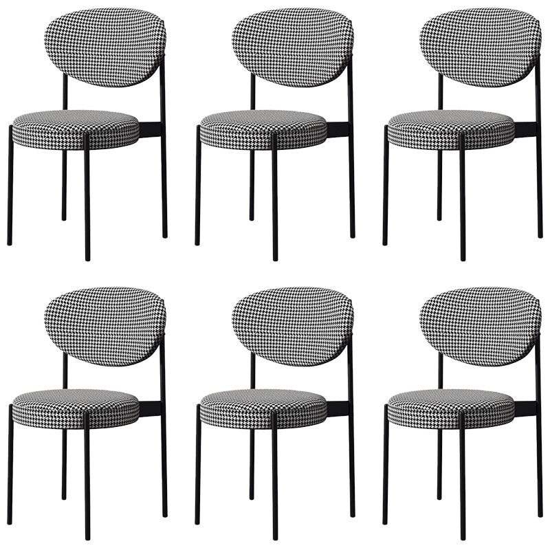 Glam Style Dining Chair Open Back Restaurant Armless Side Chair Black White Plaid Fabric 6 Piece Set Clearhalo 'Dining Chairs' 'Dining Tables & Seating' 'dining_chair' 'furn' 'furn_dining_chair' 'Furniture' 'Kitchen & Dining Furniture' 6726733