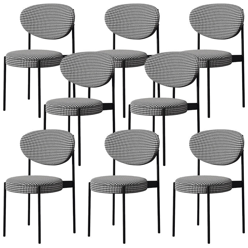 Glam Style Dining Chair Open Back Restaurant Armless Side Chair Black White Plaid Fabric 8 Piece Set Clearhalo 'Dining Chairs' 'Dining Tables & Seating' 'dining_chair' 'furn' 'furn_dining_chair' 'Furniture' 'Kitchen & Dining Furniture' 6726745