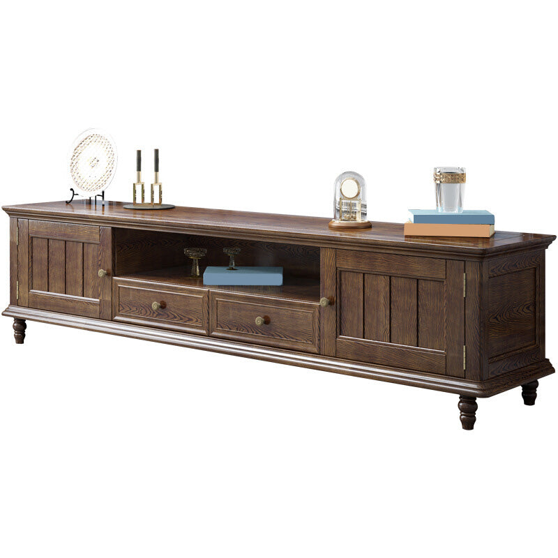 Support multimédia TV antique, console TV en frêne avec tiroirs pour salon