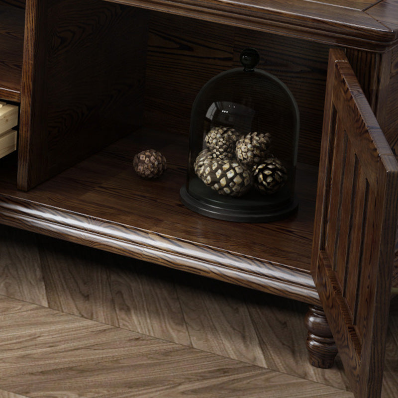 Support multimédia TV antique, console TV en frêne avec tiroirs pour salon