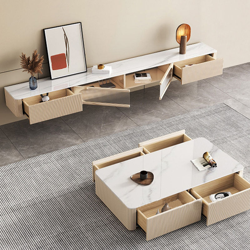 Moderne tv-mediastandaard stenen tv-console voor aan de muur met deuren