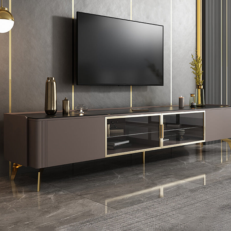 Glam Media Console TV Stand Stone TV Media Console for Living Room 94.5"L x 16"W x 20"H Black Clearhalo 'furn' 'furn_tv_stands_entertainment_centers' 'Furniture' 'Living Room Furniture' 'TV Stands & Entertainment Centers' 'TV Stands & Media Storage Furniture' 'tv_stands_entertainment_centers' 6729562