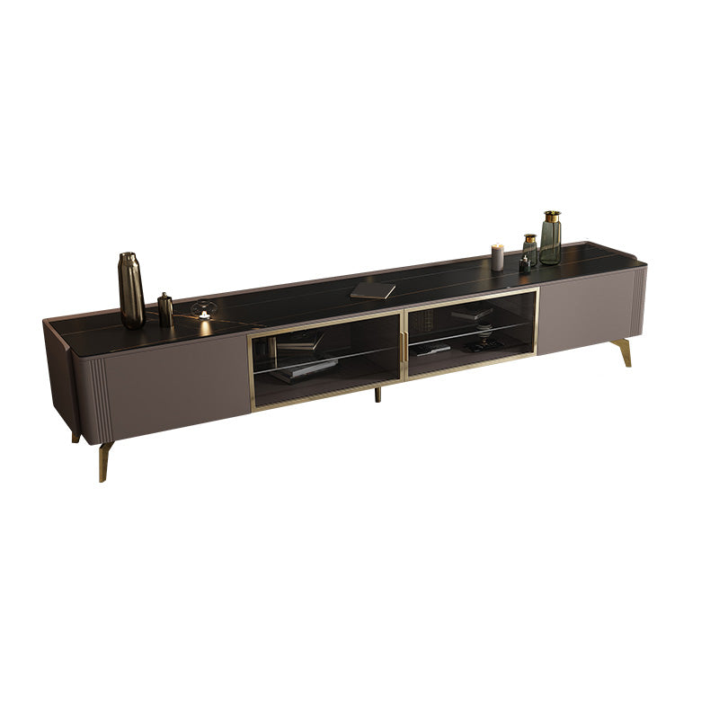 Glam Media Console TV Stand Stone TV Media Console for Living Room 87"L x 16"W x 20"H Black Clearhalo 'furn' 'furn_tv_stands_entertainment_centers' 'Furniture' 'Living Room Furniture' 'TV Stands & Entertainment Centers' 'TV Stands & Media Storage Furniture' 'tv_stands_entertainment_centers' 6729566