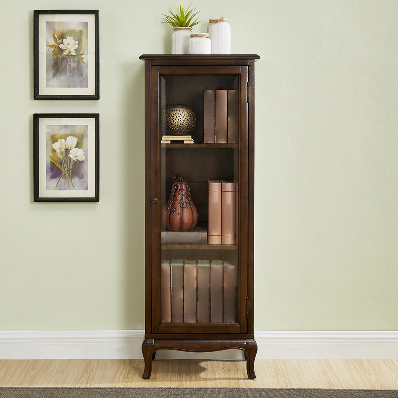 Mid-Century Modern Display Stand Rubberwood Display Cabinet with Doors for Dining Room 18.9"L x 12.6"W x 51.2"H Nut-Brown Clearhalo 'Display & China Cabinets' 'display_china_cabinets' 'furn' 'furn_display_china_cabinets' 'Furniture' 'Kitchen & Dining Furniture' 6729671
