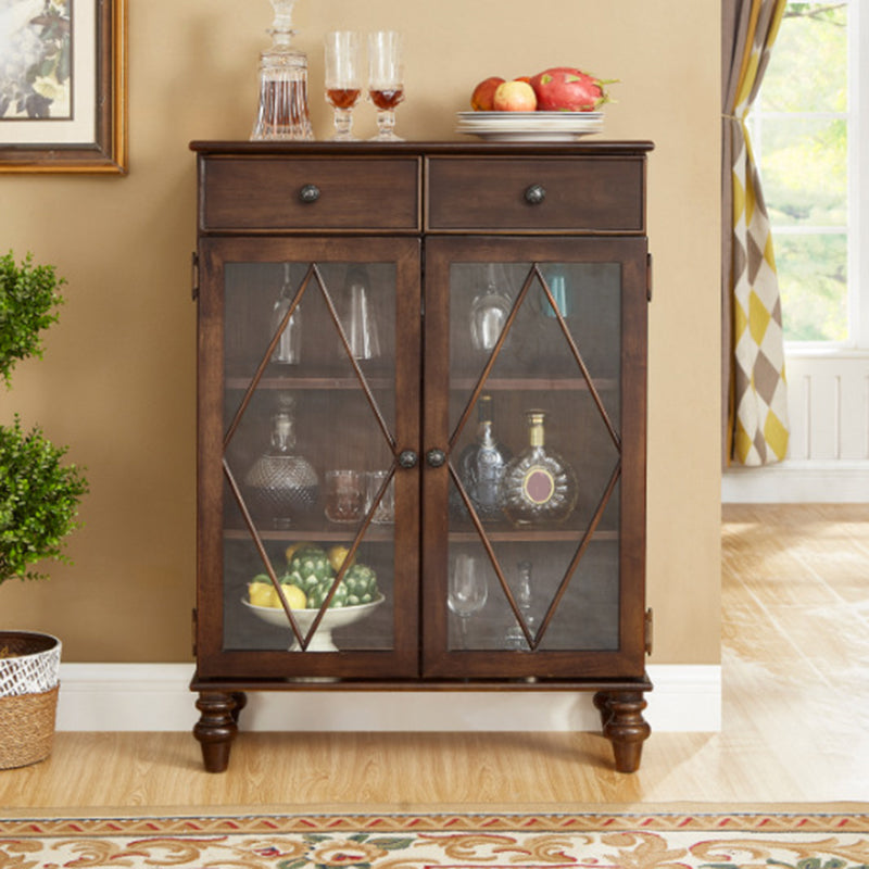 Mid-Century Modern Display Stand Rubberwood Display Cabinet with Doors for Dining Room 31"L x 14"W x 42"H Nut-Brown Clearhalo 'Display & China Cabinets' 'display_china_cabinets' 'furn' 'furn_display_china_cabinets' 'Furniture' 'Kitchen & Dining Furniture' 6729673