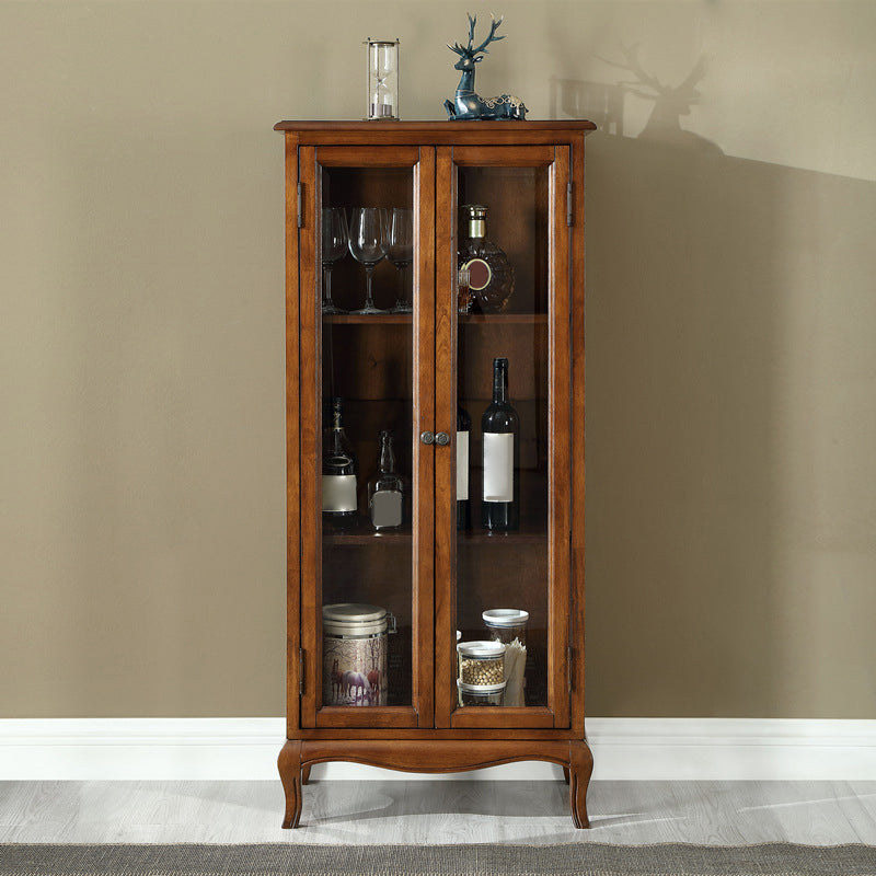 Mid-Century Modern Display Stand Rubberwood Display Cabinet with Doors for Dining Room 22.8"L x 12.6"W x 51.2"H Brown Clearhalo 'Display & China Cabinets' 'display_china_cabinets' 'furn' 'furn_display_china_cabinets' 'Furniture' 'Kitchen & Dining Furniture' 6729674