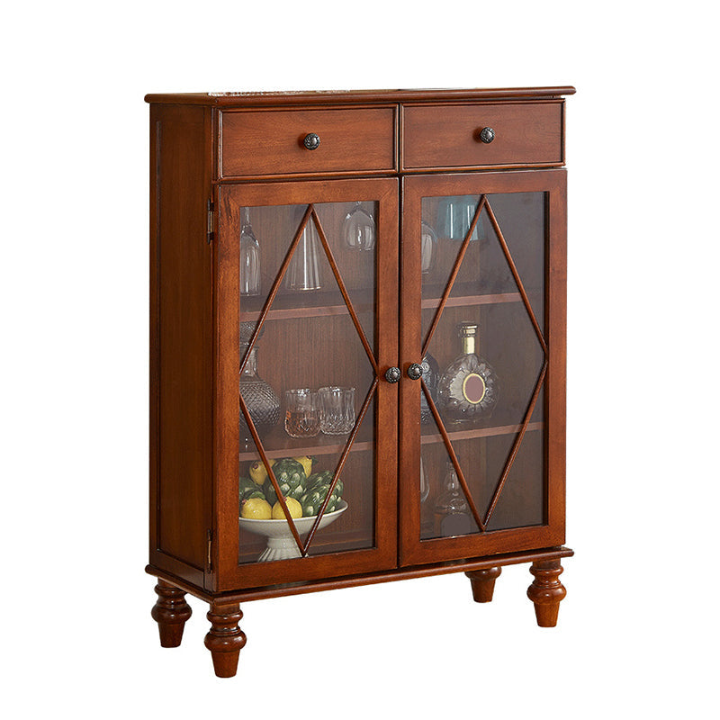 Mid-Century Modern Display Stand Rubberwood Display Cabinet with Doors for Dining Room 31"L x 14"W x 42"H Brown Clearhalo 'Display & China Cabinets' 'display_china_cabinets' 'furn' 'furn_display_china_cabinets' 'Furniture' 'Kitchen & Dining Furniture' 6729678