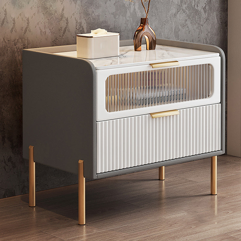 Zeitgenössisches Bett Nachttisch Stein Akzenttisch Nachttisch mit 2 Schubladen