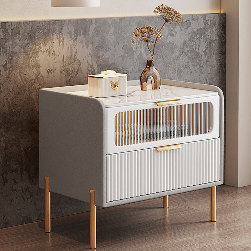 Zeitgenössisches Bett Nachttisch Stein Akzenttisch Nachttisch mit 2 Schubladen