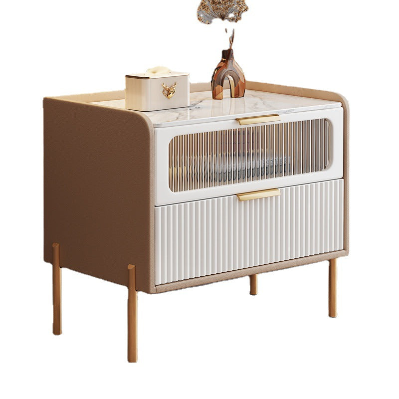 Zeitgenössisches Bett Nachttisch Stein Akzenttisch Nachttisch mit 2 Schubladen