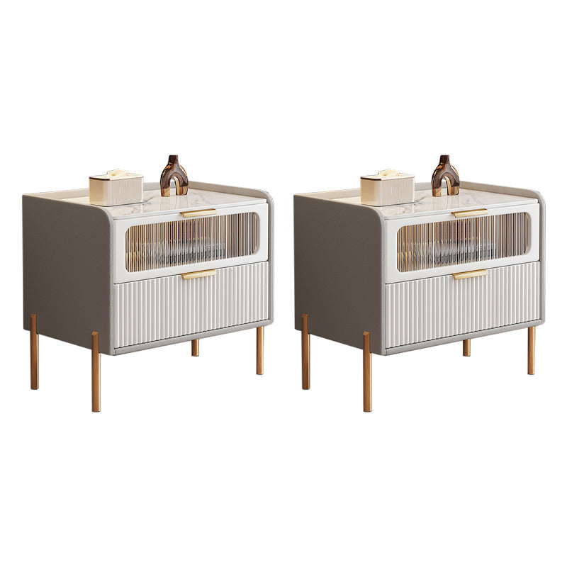 Zeitgenössisches Bett Nachttisch Stein Akzenttisch Nachttisch mit 2 Schubladen