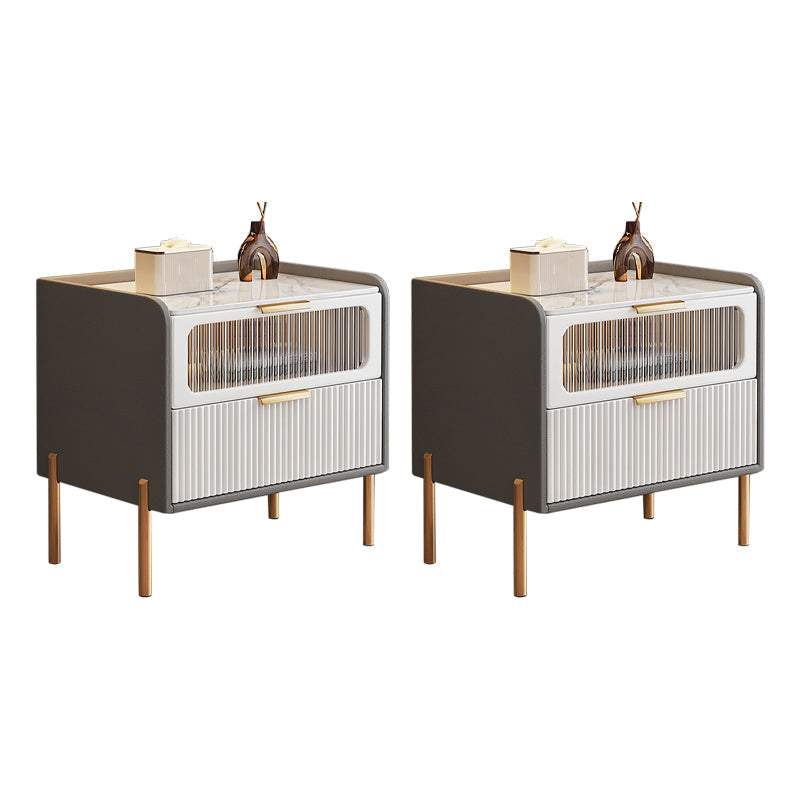 Zeitgenössisches Bett Nachttisch Stein Akzenttisch Nachttisch mit 2 Schubladen