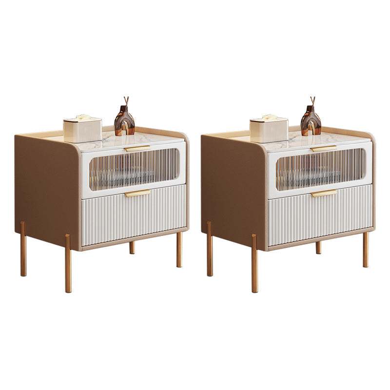 Zeitgenössisches Bett Nachttisch Stein Akzenttisch Nachttisch mit 2 Schubladen