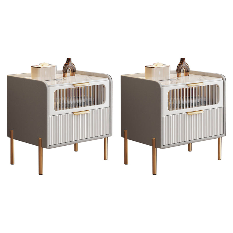 Zeitgenössisches Bett Nachttisch Stein Akzenttisch Nachttisch mit 2 Schubladen