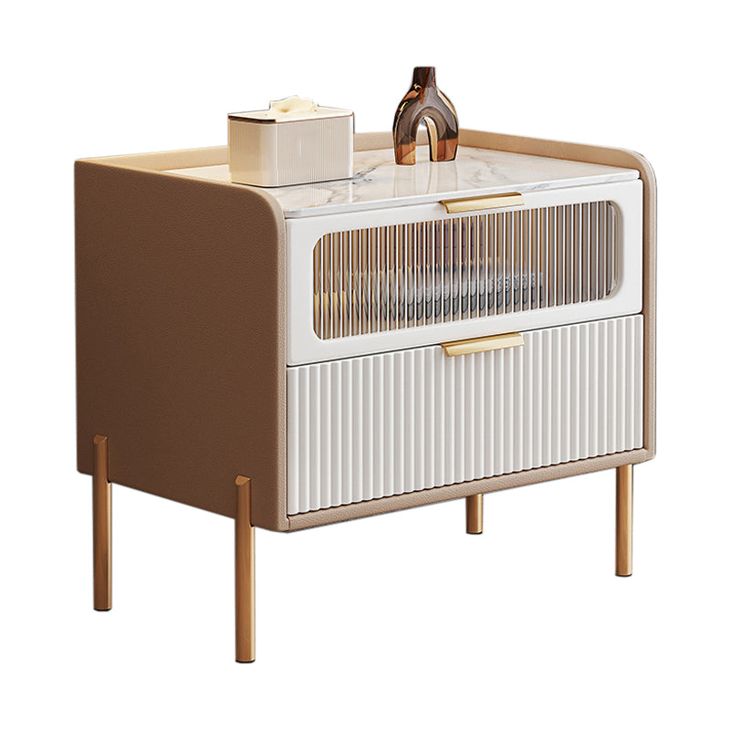 Zeitgenössisches Bett Nachttisch Stein Akzenttisch Nachttisch mit 2 Schubladen