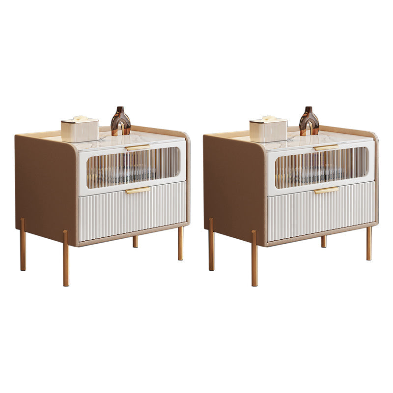 Zeitgenössisches Bett Nachttisch Stein Akzenttisch Nachttisch mit 2 Schubladen