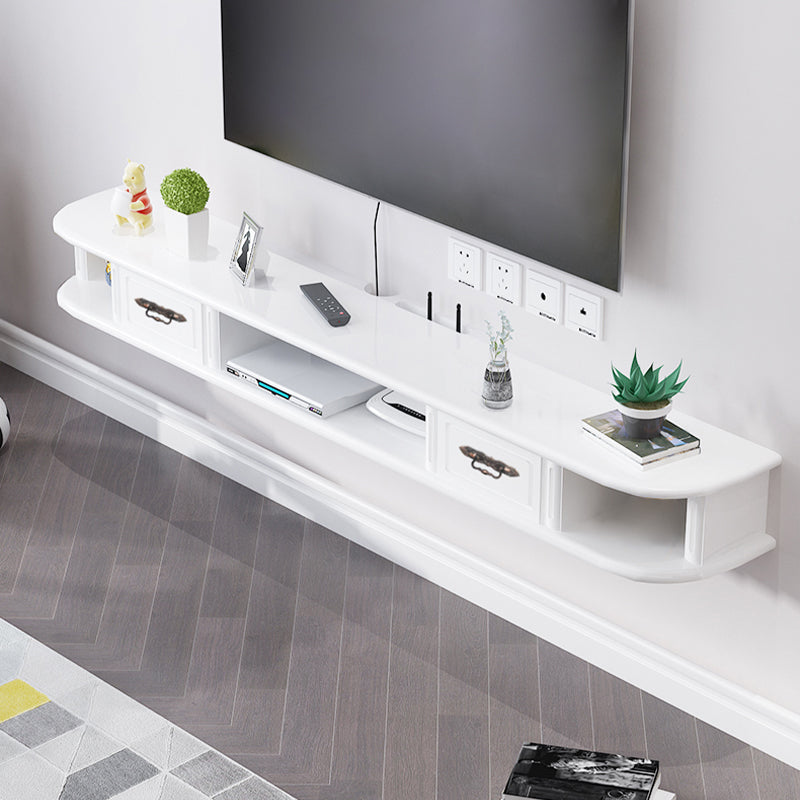 9.5" H Wall-mounted Wooden TV Stand Console Open Storage TV Stand with 2 Drawers 67"L x 9.5"W x 6"H White Clearhalo 'furn' 'furn_tv_stands_entertainment_centers' 'Furniture' 'Living Room Furniture' 'TV Stands & Entertainment Centers' 'TV Stands & Media Storage Furniture' 'tv_stands_entertainment_centers' 6730682