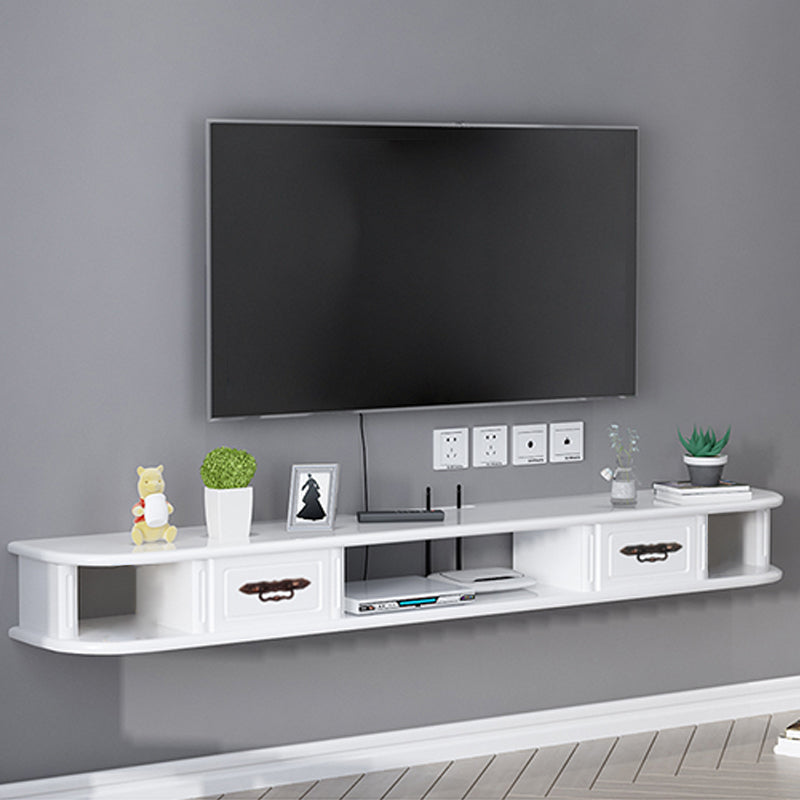 9.5" H Wall-mounted Wooden TV Stand Console Open Storage TV Stand with 2 Drawers White Clearhalo 'furn' 'furn_tv_stands_entertainment_centers' 'Furniture' 'Living Room Furniture' 'TV Stands & Entertainment Centers' 'TV Stands & Media Storage Furniture' 'tv_stands_entertainment_centers' 6730685