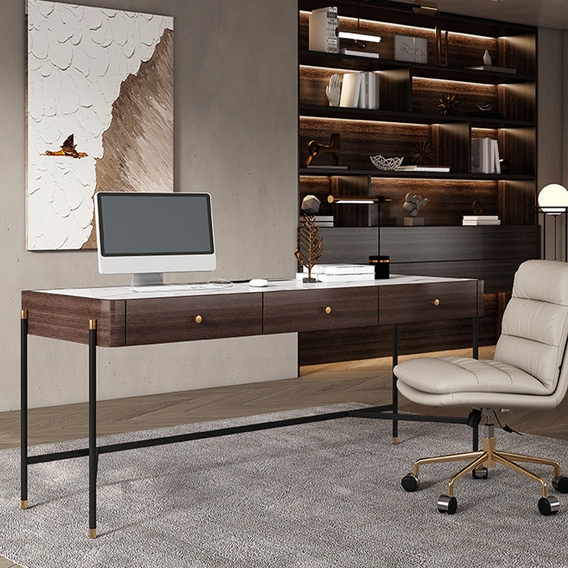 グラム長方形のライティングデスクストーンオフィスデスク3つの引き出し付き