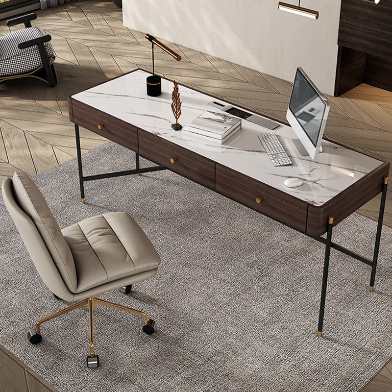 グラム長方形のライティングデスクストーンオフィスデスク3つの引き出し付き