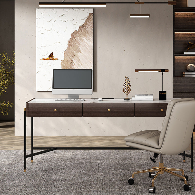 グラム長方形のライティングデスクストーンオフィスデスク3つの引き出し付き