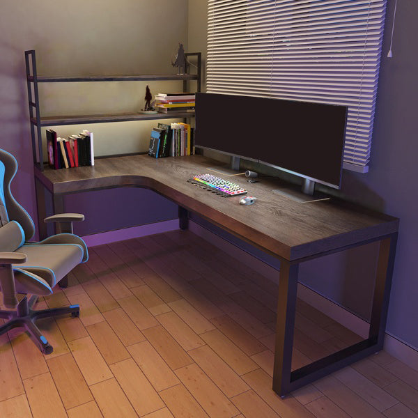 Modern Solid Wood Office Desk L-Shape Writing Desk with Shelf for Office Clearhalo 'furn' 'furn_office_desk' 'Furniture' 'Office Desks' 'Office Furniture' 'office_desk' 6732140