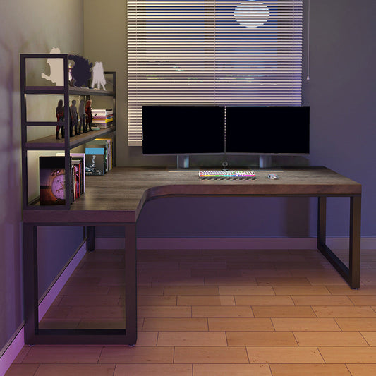 Modern Solid Wood Office Desk L-Shape Writing Desk with Shelf for Office Clearhalo 'furn' 'furn_office_desk' 'Furniture' 'Office Desks' 'Office Furniture' 'office_desk' 6732141