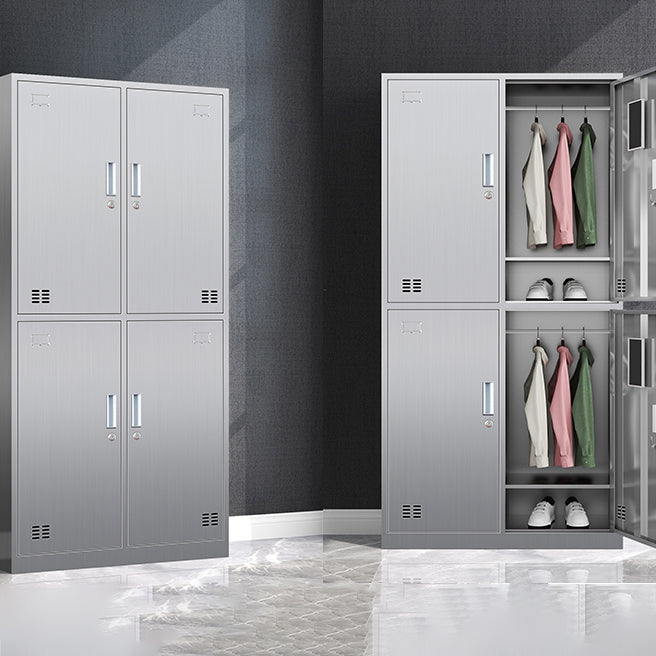 Silver Metal Cabinet with Hinged Doors Modern Steel Storage Cabinet for Home