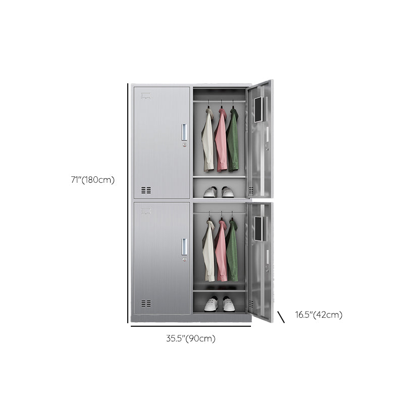 Silver Metal Cabinet with Hinged Doors Modern Steel Storage Cabinet for Home