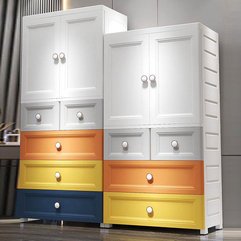 Hinged Wardrobe Cabinet with Garment Rod Modern Plastic Wardrobe Armoire