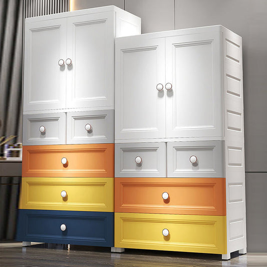 Hinged Wardrobe Cabinet with Garment Rod Modern Plastic Wardrobe Armoire