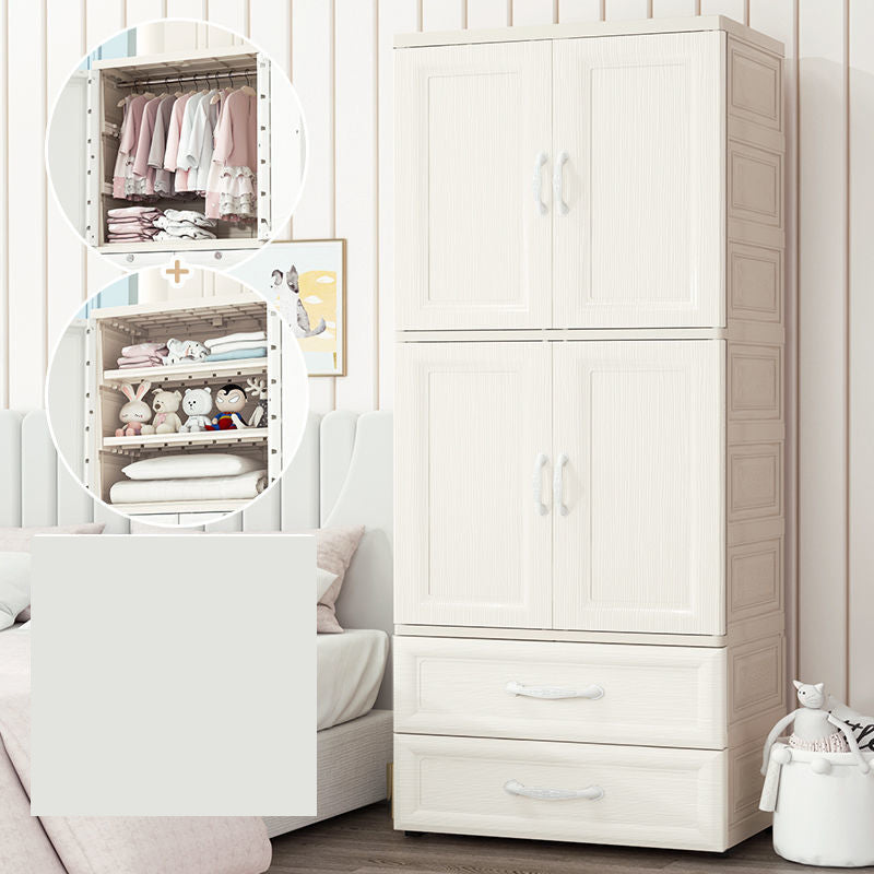 Hinged Wardrobe Cabinet with Garment Rod Modern Plastic Wardrobe Armoire